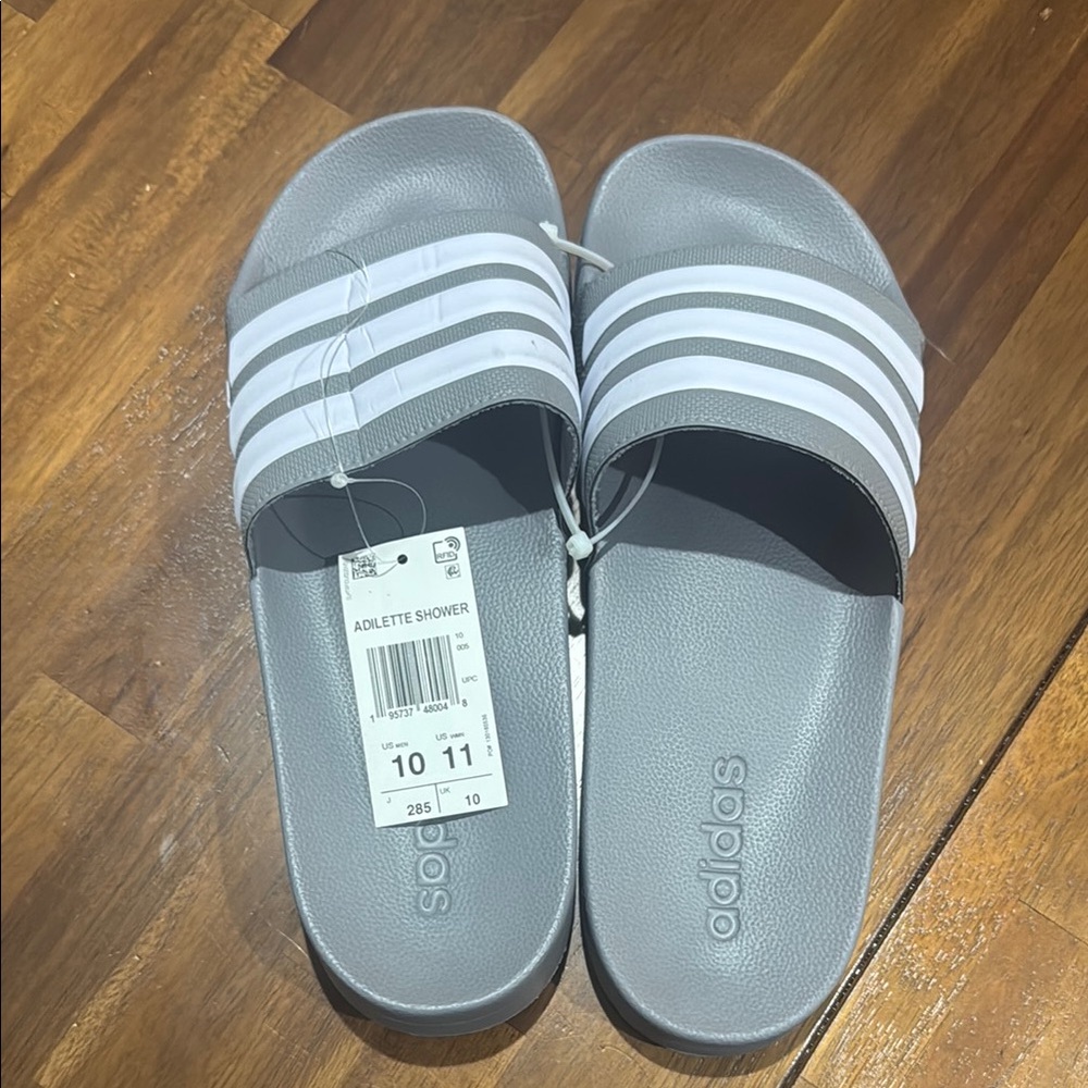 NWT Adidas Adilette Shower Gray and White Slides